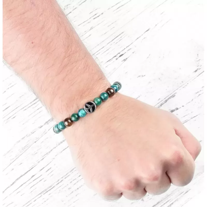 Браслет на резинке из апатита и бронзита Everiot Select LNS-2125 с шармом "Самолет"