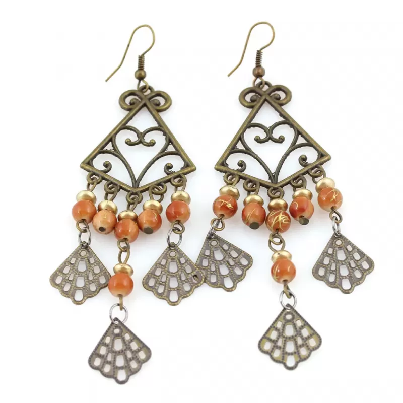 Серьги Indigo ING-RR-117 с бусинами и ажурными подвесками