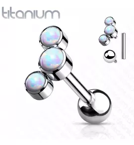 Титановая серьга штанга для пирсинга хряща уха Pirslab TIJ07-OP17 накрутка кластер с опалом