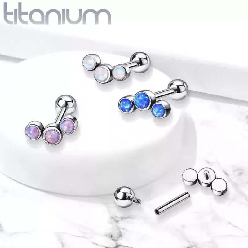 Титановая серьга штанга для пирсинга хряща уха Pirslab TIJ07-OP17 накрутка кластер с опалом