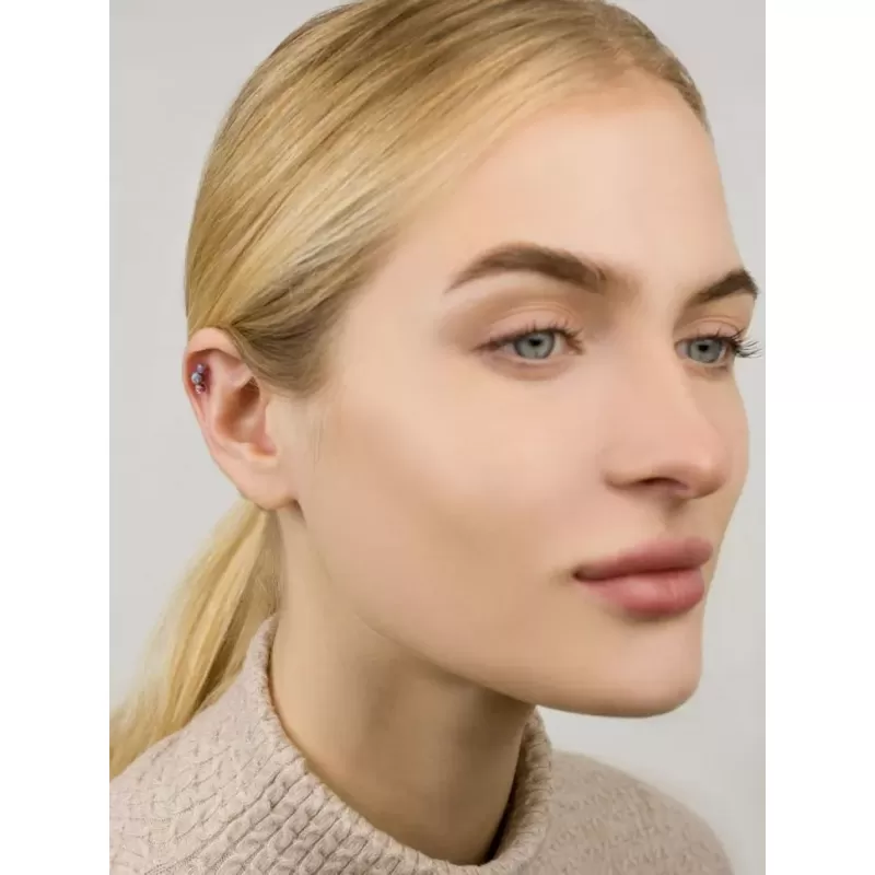 Титановая серьга штанга для пирсинга хряща уха Pirslab TIJ07-OP17 накрутка кластер с опалом