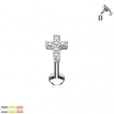 Серьга микролабрет "Крестик" для пирсинга Монро или хряща уха PiercedFish LIQ07 из стали с фианитами