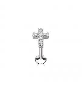 Серьга микролабрет "Крестик" для пирсинга Монро или хряща уха PiercedFish LIQ07 из стали с фианитами