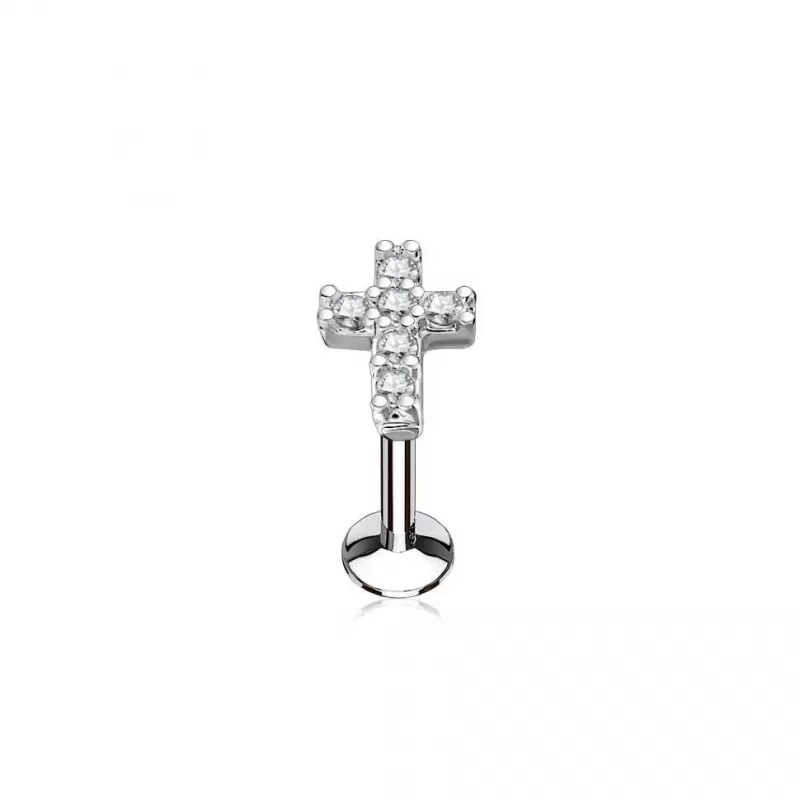 Серьга микролабрет "Крестик" для пирсинга Монро или хряща уха PiercedFish LIQ07 из стали с фианитами