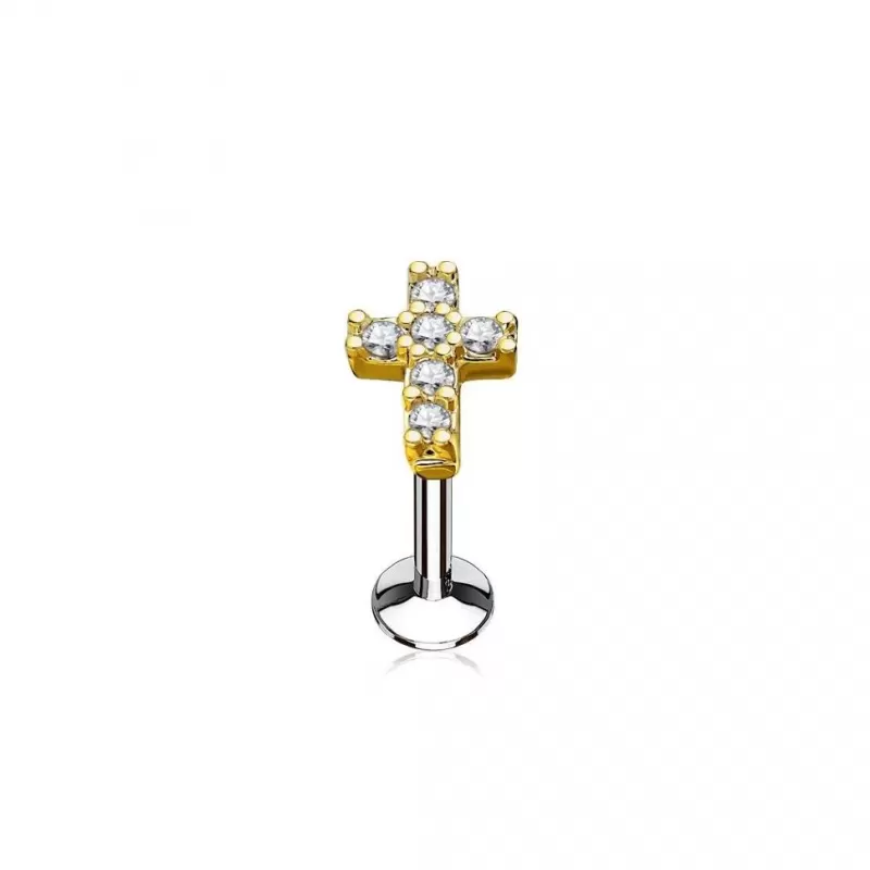 Серьга микролабрет "Крестик" для пирсинга Монро или хряща уха PiercedFish LIQ07 из стали с фианитами