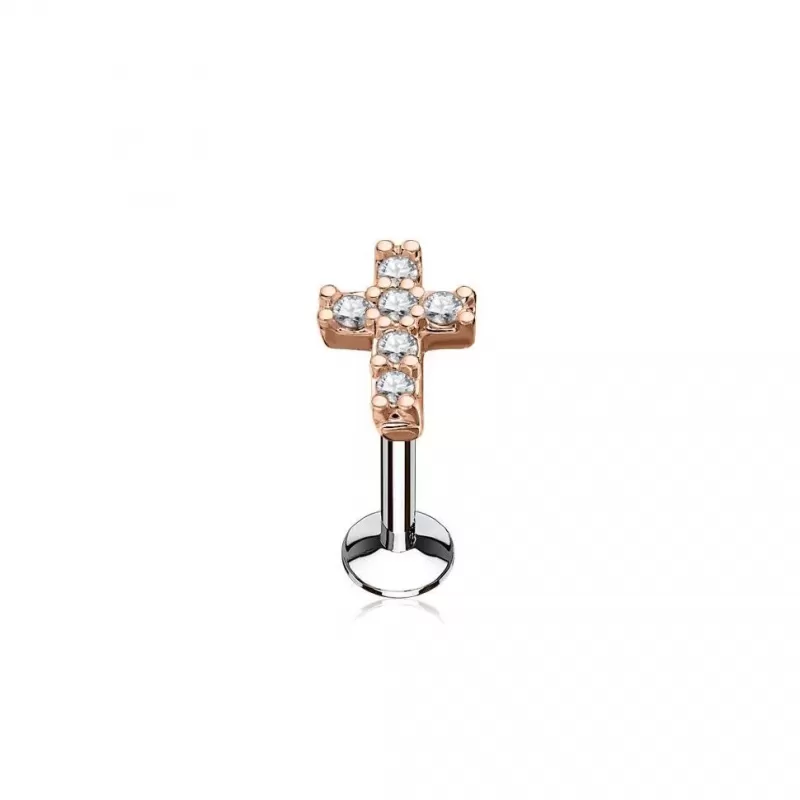 Серьга микролабрет "Крестик" для пирсинга Монро или хряща уха PiercedFish LIQ07 из стали с фианитами