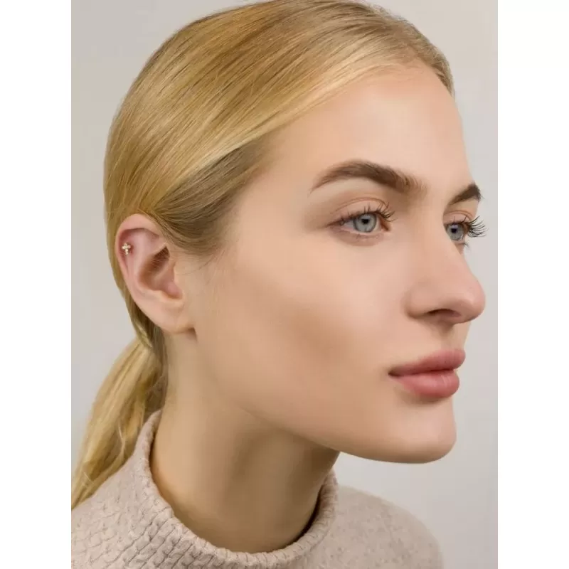 Серьга микролабрет "Крестик" для пирсинга Монро или хряща уха PiercedFish LIQ07 из стали с фианитами