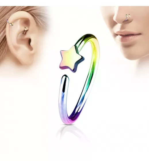 Серьга кольцо для пирсинга хеликса, трагуса, носа PiercedFish NOCR-12 в форме звезды