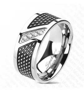 Кольцо мужское из титана Spikes R-TI-4311 с черной полоской и фианитами по центру