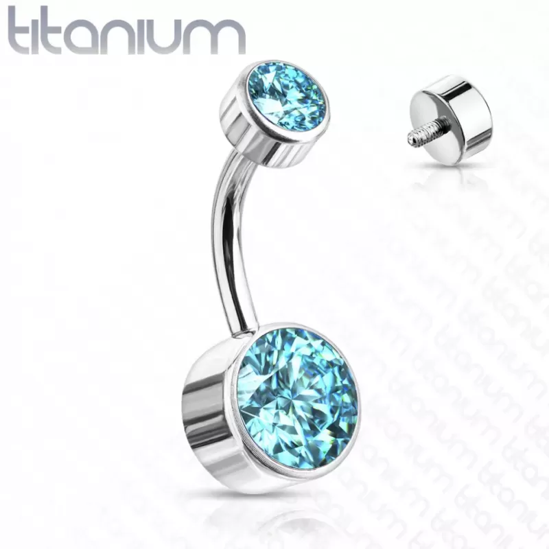 Титановая серьга-банан для пирсинга пупка Pirslab TIN05-141058-Q (камни 5 и 8 мм)