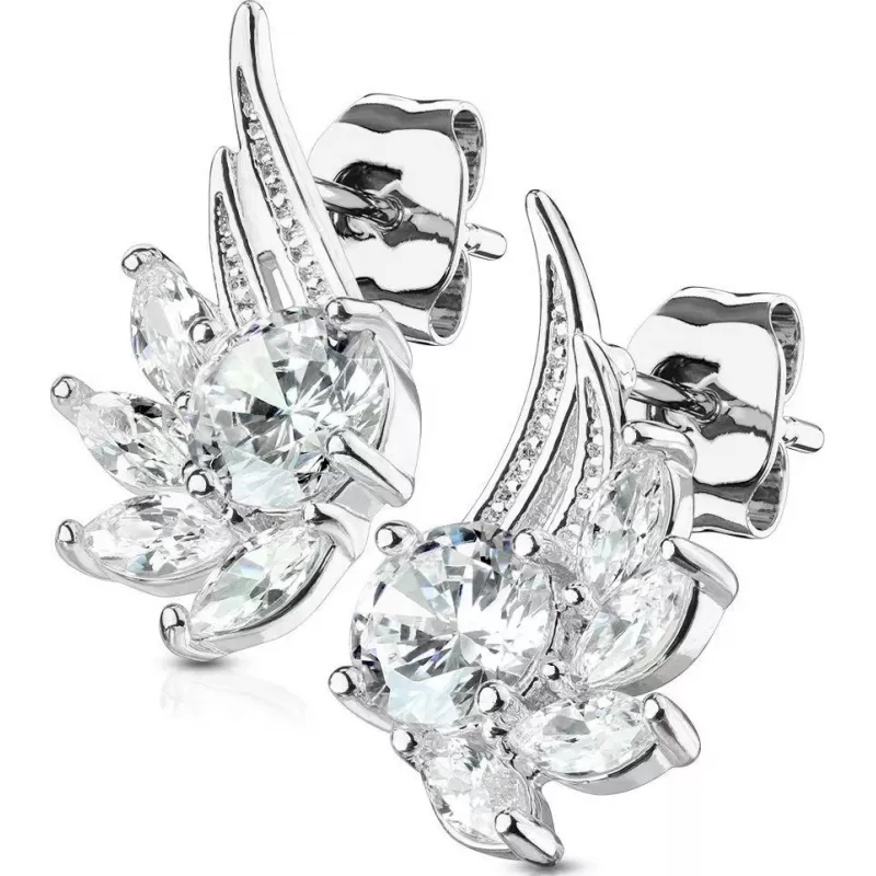 Женские серьги-гвоздики с фианитами в форме крыльев TATIC EA-033