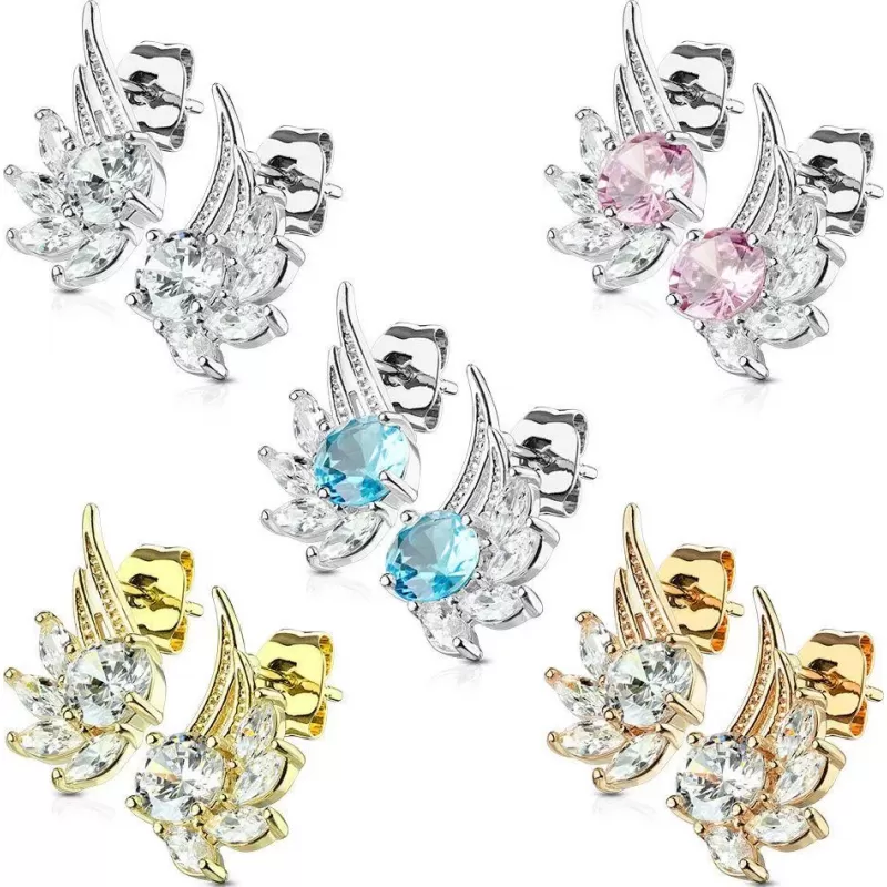 Женские серьги-гвоздики с фианитами в форме крыльев TATIC EA-033
