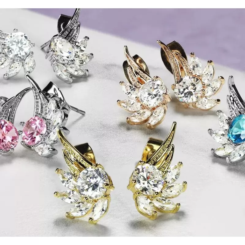 Женские серьги-гвоздики с фианитами в форме крыльев TATIC EA-033