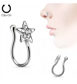 Серьга пирсинг-обманка (клипса) для крыла носа PiercedFish NOCL05-STC с прозрачными кристаллами