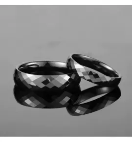 Черное кольцо из керамики Everiot RCM-0003, граненое, парное