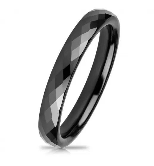 Черное кольцо из керамики Everiot RCM-0003, граненое, парное