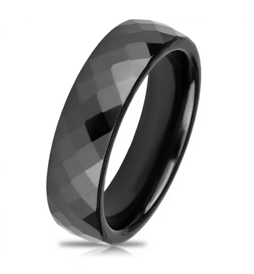 Черное кольцо из керамики Everiot RCM-0003, граненое, парное