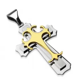 Мужской крест из стали TATIC SSPL-4888 со вставкой золотого цвета