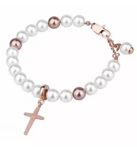 Ожерелье-браслет Everiot AAB-296NSS с жемчугом и крестом