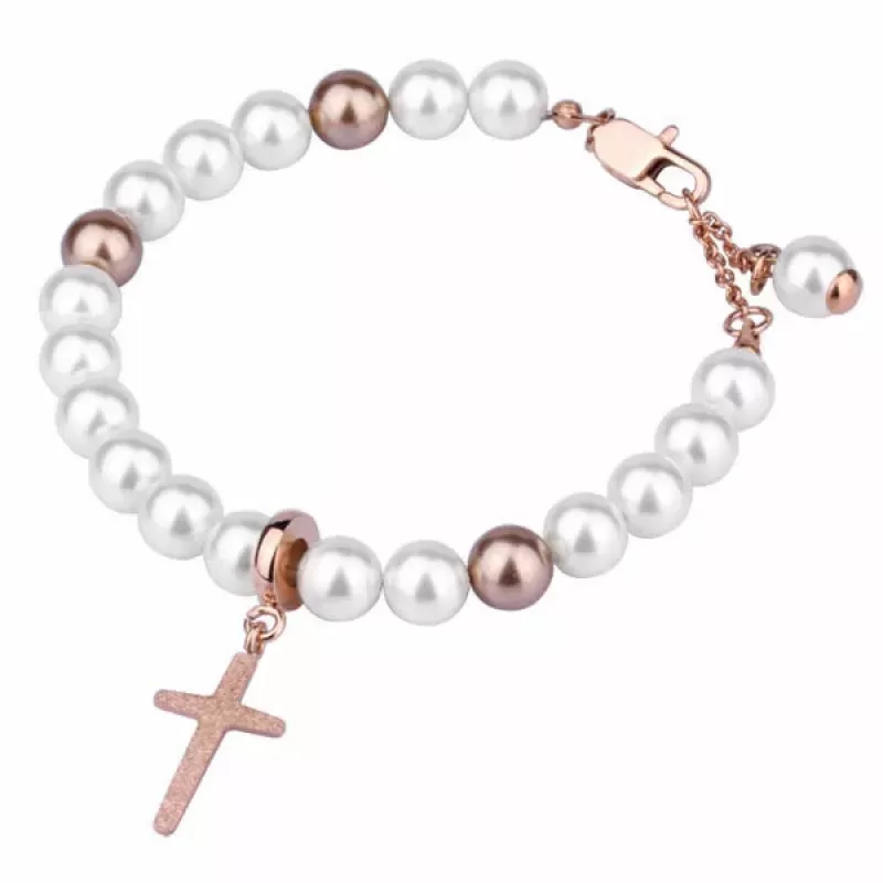 Ожерелье-браслет Everiot AAB-296NSS с жемчугом и крестом