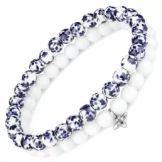 Набор женских браслетов из агата и керамических бусин Everiot Select LNS-7010 на резинке с крестиком