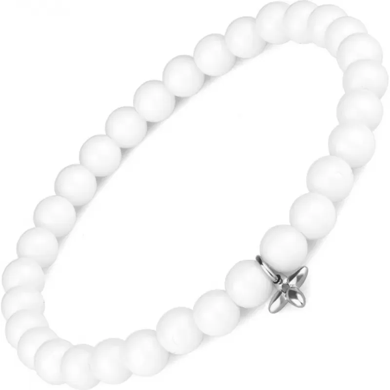 Набор женских браслетов из агата и керамических бусин Everiot Select LNS-7010 на резинке с крестиком