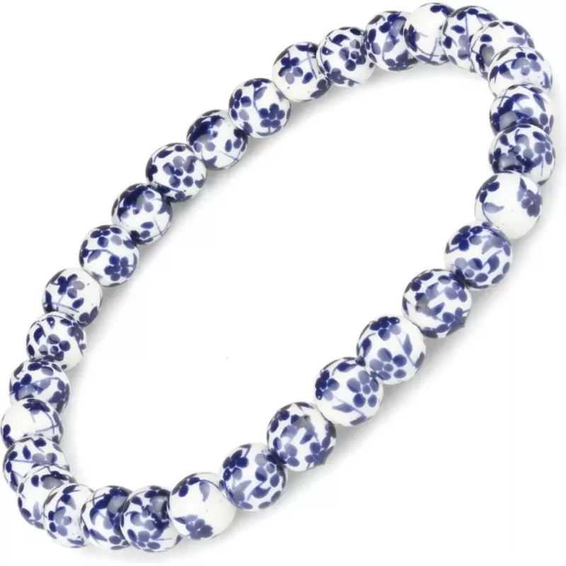 Набор женских браслетов из агата и керамических бусин Everiot Select LNS-7010 на резинке с крестиком