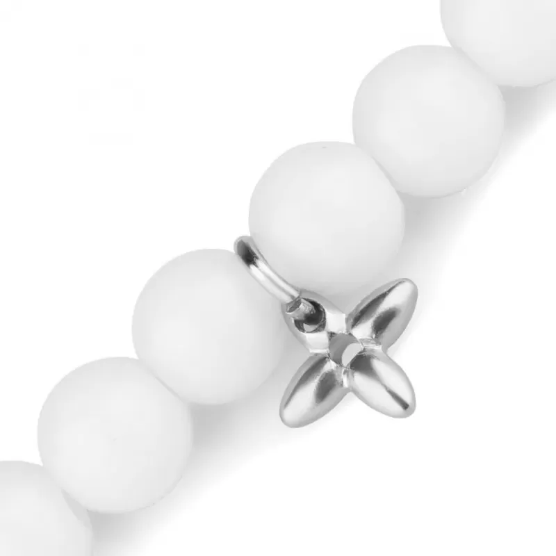 Набор женских браслетов из агата и керамических бусин Everiot Select LNS-7010 на резинке с крестиком