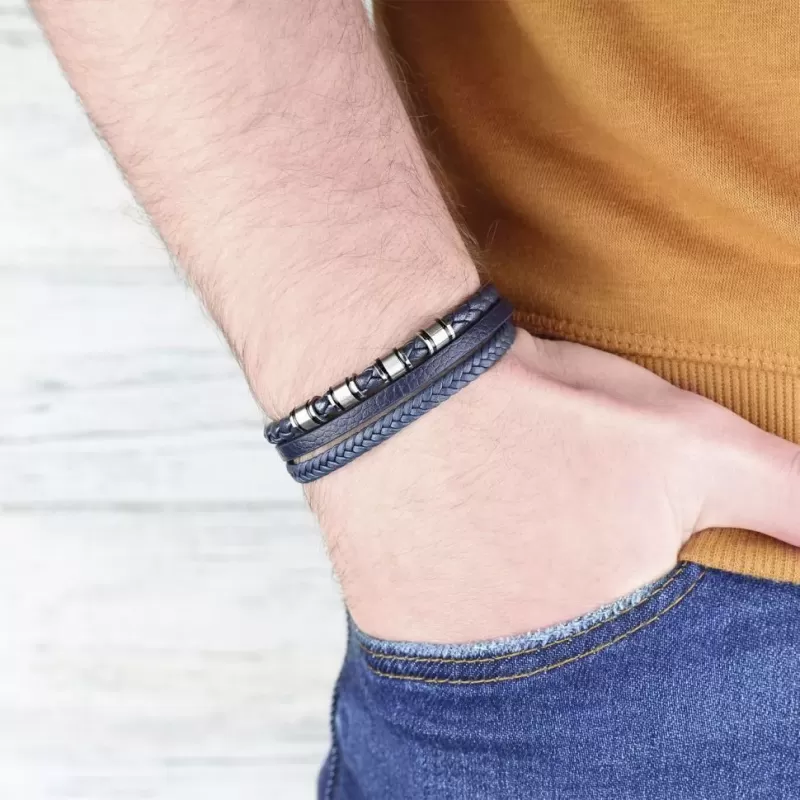 Мужской плетеный браслет из экокожи TATIC SLQ-1013B синий