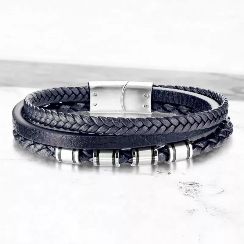 Мужской плетеный браслет из экокожи TATIC SLQ-1013B синий