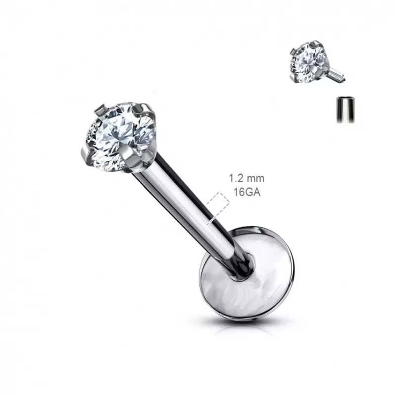 Серьга микролабрет 1,2 мм из титана с фианитом для пирсинга губ, хеликса, трагуса Pirslab T23LI3-GDC