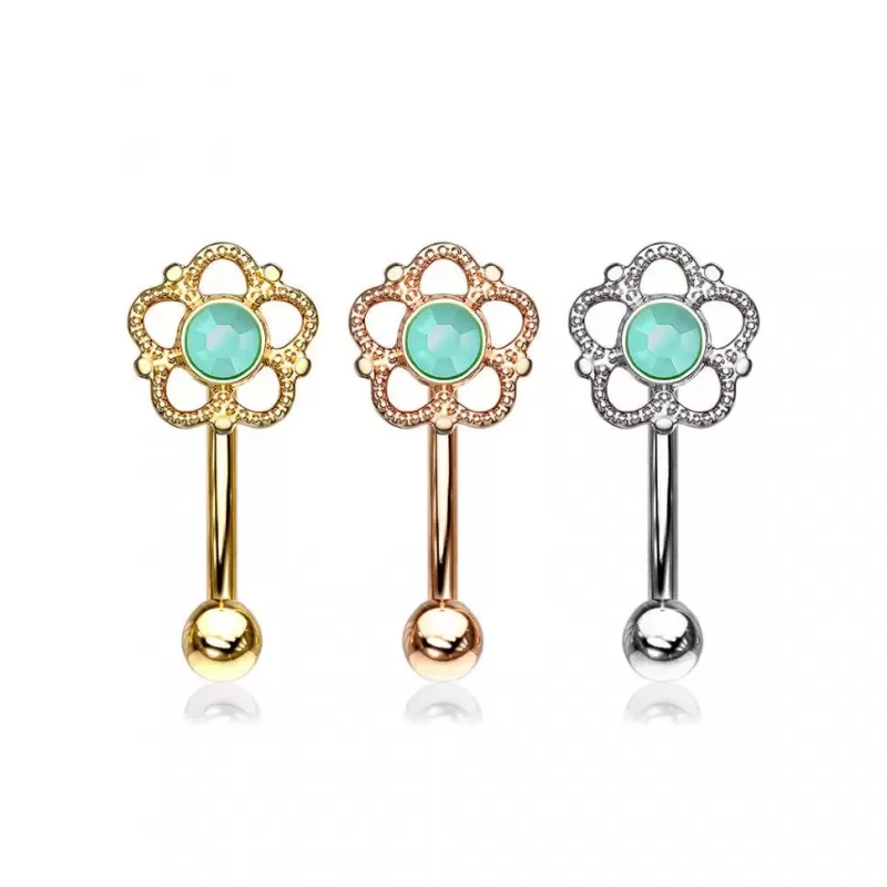 Микробанан (изогнутая штанга) для пирсинга брови PiercedFish ESC08 из стали с цветком