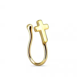 Серьга пирсинг-обманка (клипса) в нос PiercedFish NOCL06-GD с крестом