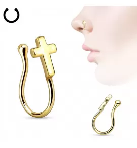 Серьга пирсинг-обманка (клипса) в нос PiercedFish NOCL06-GD с крестом