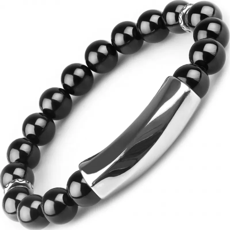 Мужской браслет из черного агата на резинке Everiot Select LNS-0259