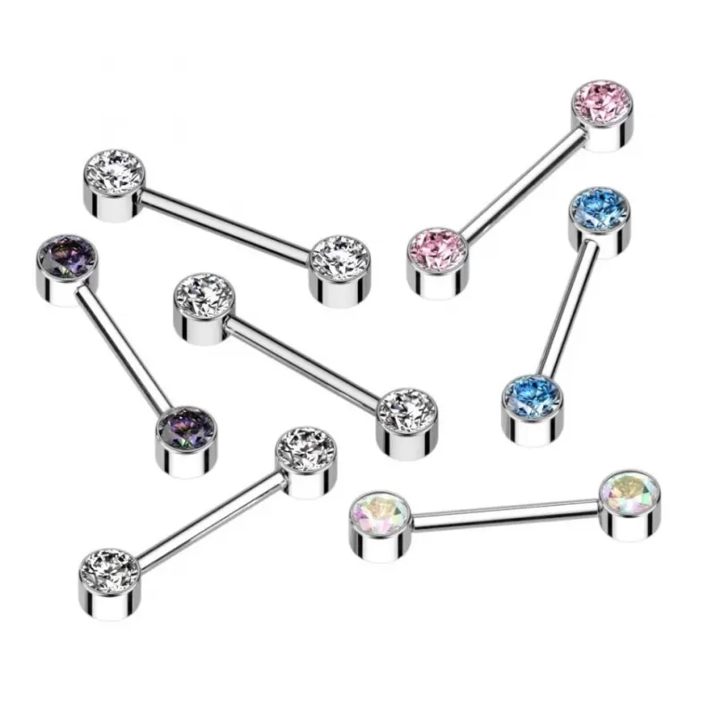 Штанга для пирсинга сосков из титана Pirslab TIK01-C с фианитами