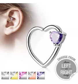 Серьга "Сердце" для пирсинга хряща левого или правого уха PiercedFish --RXH02 из латуни