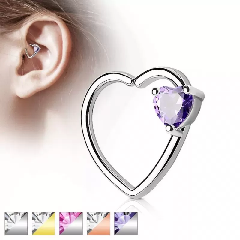 Серьга "Сердце" для пирсинга хряща левого или правого уха PiercedFish --RXH02 из латуни