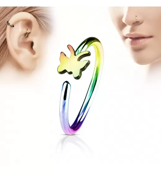 Серьга кольцо для пирсинга хеликса, трагуса, носа PiercedFish NOCR-14 в форме бабочки