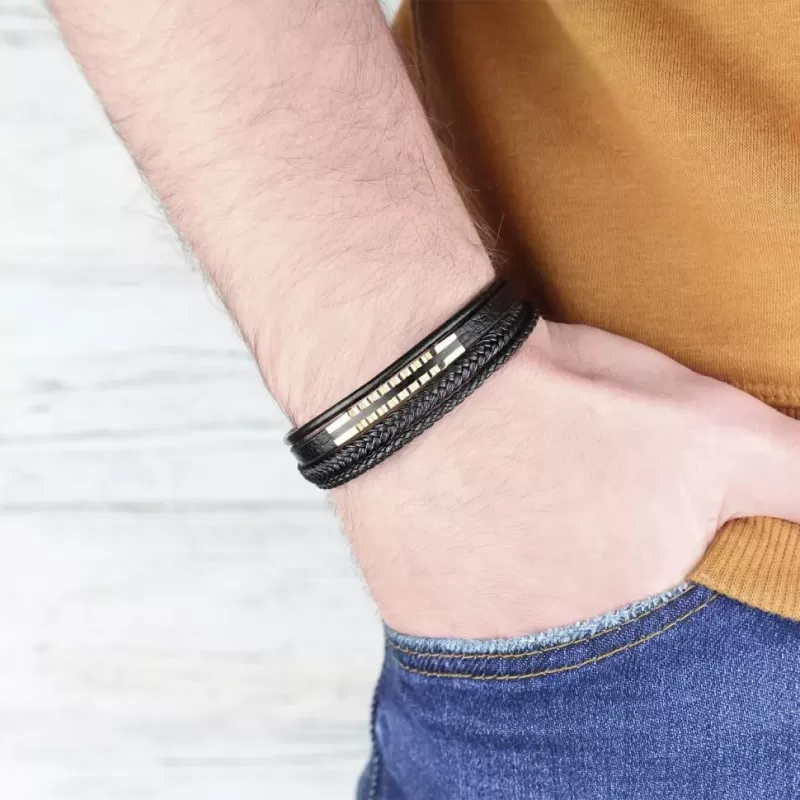 Плетеный браслет из экокожи TATIC SLQ-1016R черный мужской