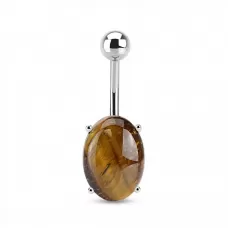Серьга банан для пирсинга пупка PiercedFish NS77-03 с камнем тигровый глаз