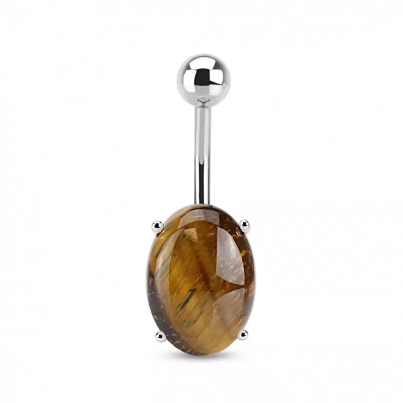 Серьга банан для пирсинга пупка PiercedFish NS77-03 с камнем тигровый глаз