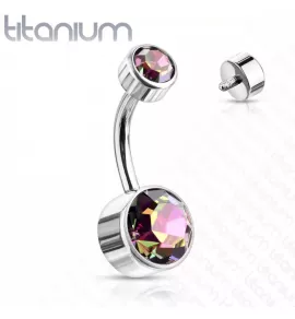 Титановая серьга-банан для пирсинга пупка Pirslab TIN05-141058-VM (камни 5 и 8 мм)