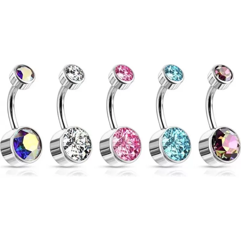 Титановая серьга-банан для пирсинга пупка Pirslab TIN05-141058-VM (камни 5 и 8 мм)