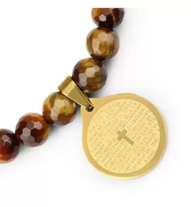 Браслет Шамбала Everiot Select LNS-2166 из камня тигровый глаз с молитвой и крестом