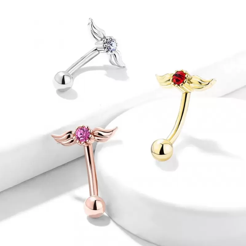 Микробанан для брови PiercedFish ESC09 из стали с фигуркой "Крылья" и фианитом