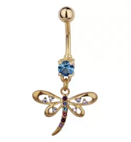 Серьга банан для пупка с подвеской "Стрекоза" Everiot AAB-63TBBU из медицинской стали