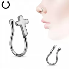 Пирсинг-обманка (серьга клипса) для крыла носа PiercedFish NOCL06-HM с крестом