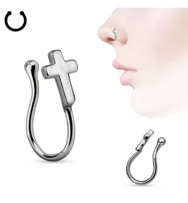Пирсинг-обманка (серьга клипса) для крыла носа PiercedFish NOCL06-HM с крестом
