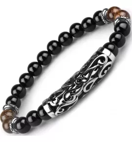 Мужской браслет из агата и бронзита Everiot Select LNS-0260 на резинке